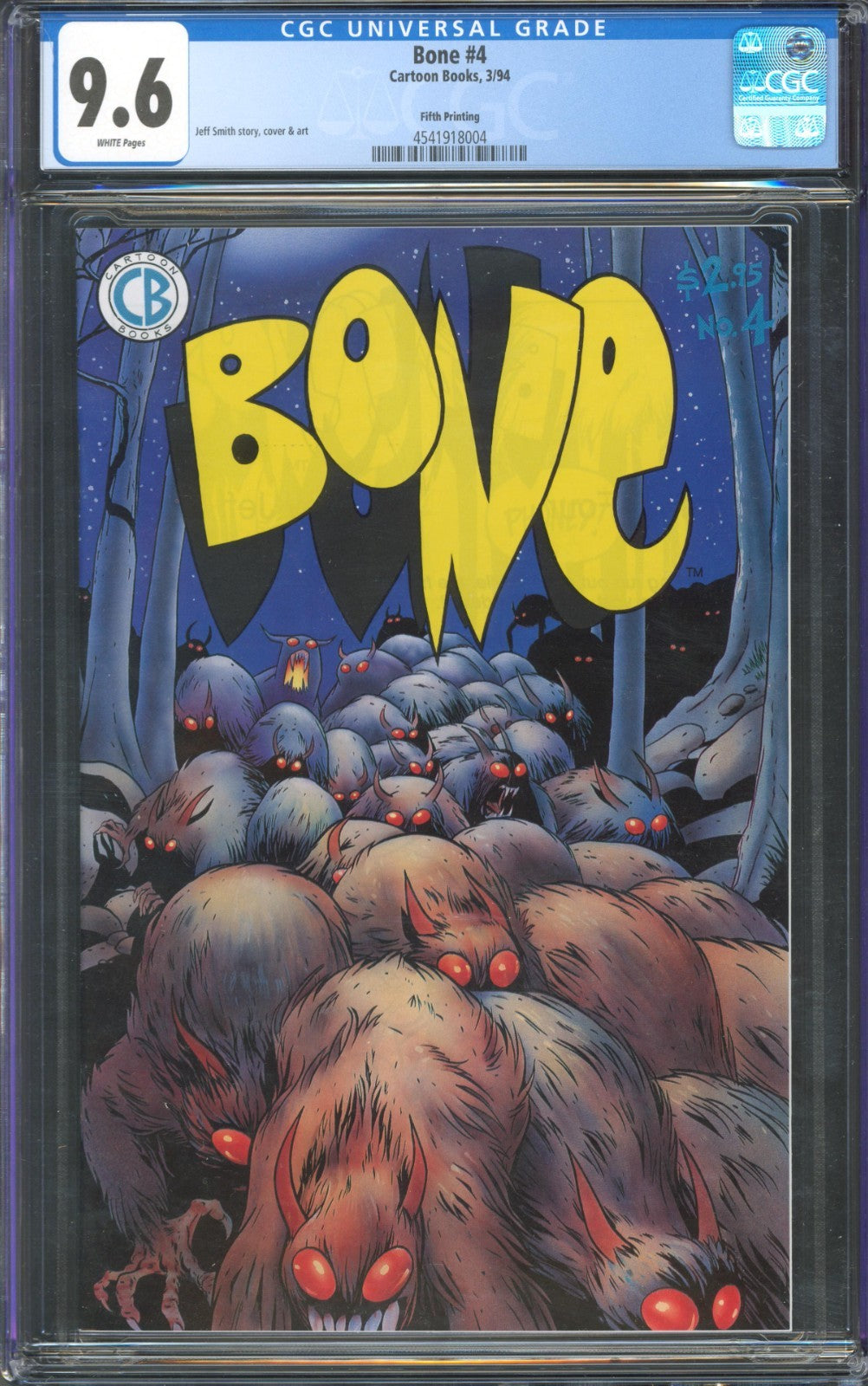 Bone #4 CGC 9.6 Cartoon Books 1994 Fifth Printing Jeff Smith Story & Art
