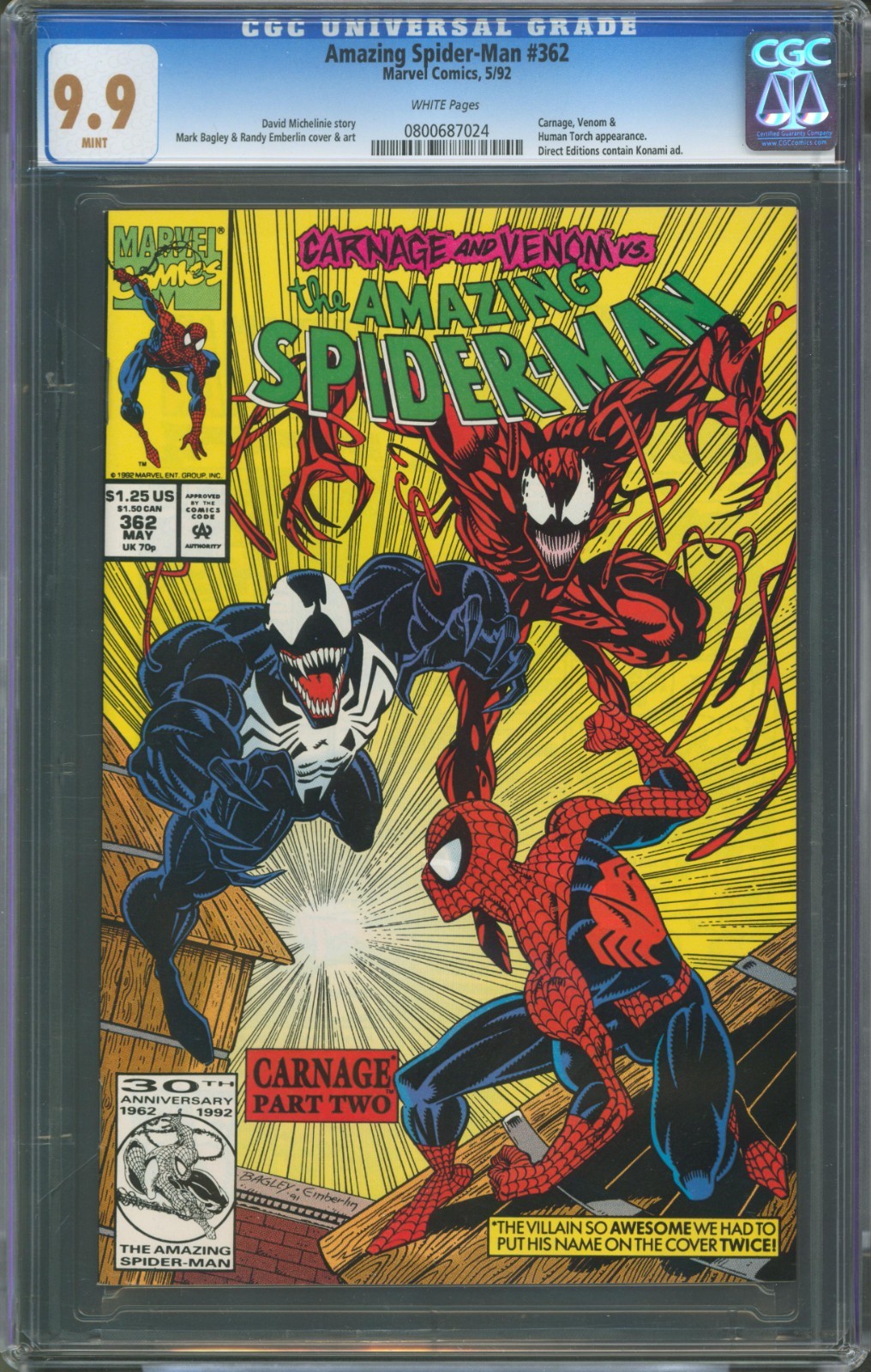 Amazing Spider-Man #362 CGC 9.9 Marvel Comics 1992 2nd Appearance of Carnage