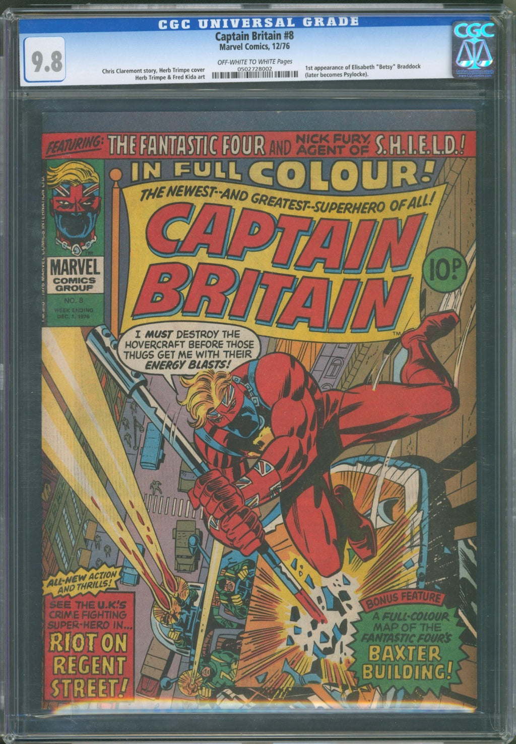 Captain Britain #8 CGC 9.8 Marvel Comics 1976 U.K. 1st Appearance of Psylocke