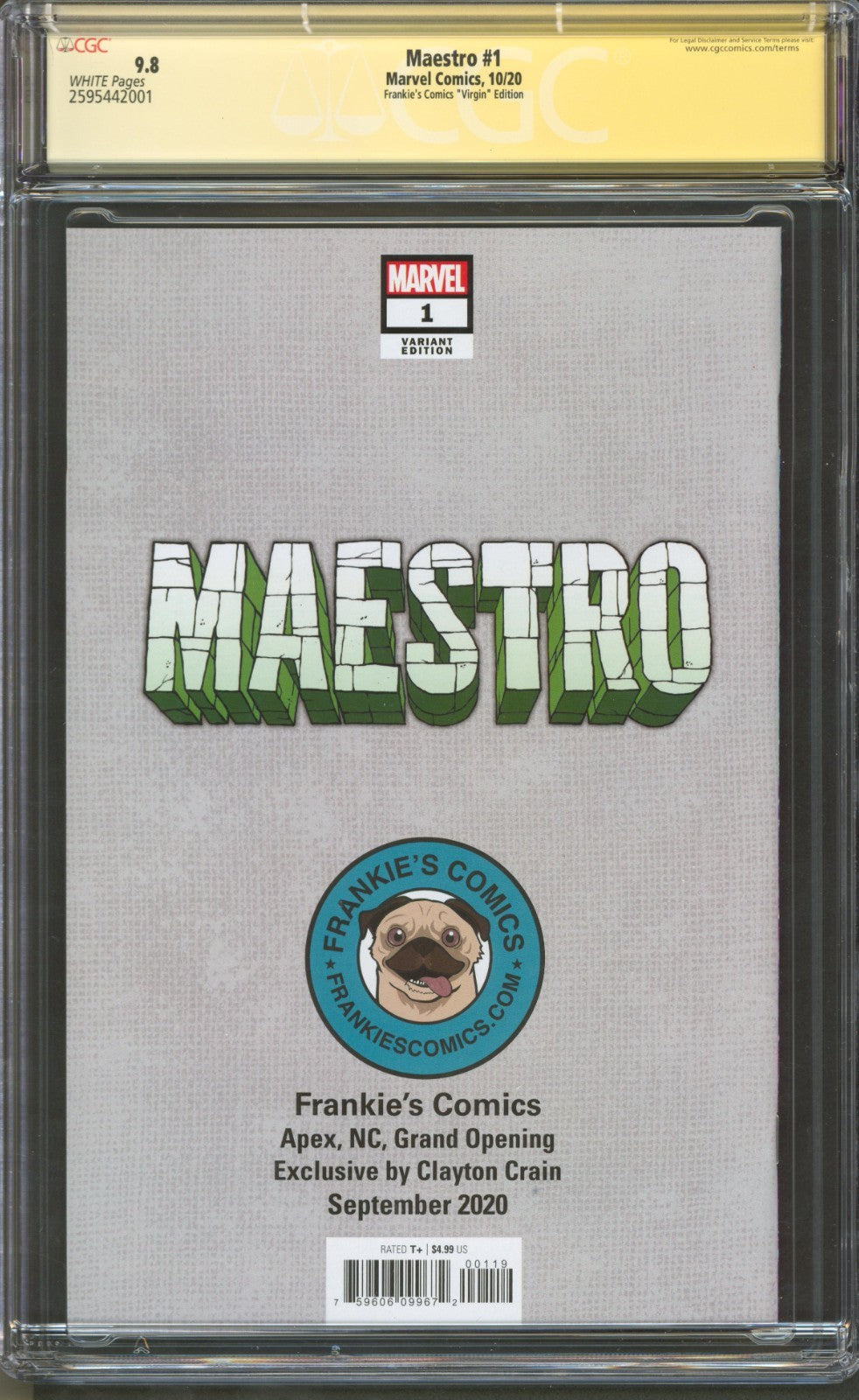 Maestro #1 CGC 9.8 Marvel 2020 Frankie's Comics Virgin Clayton Crain Signed