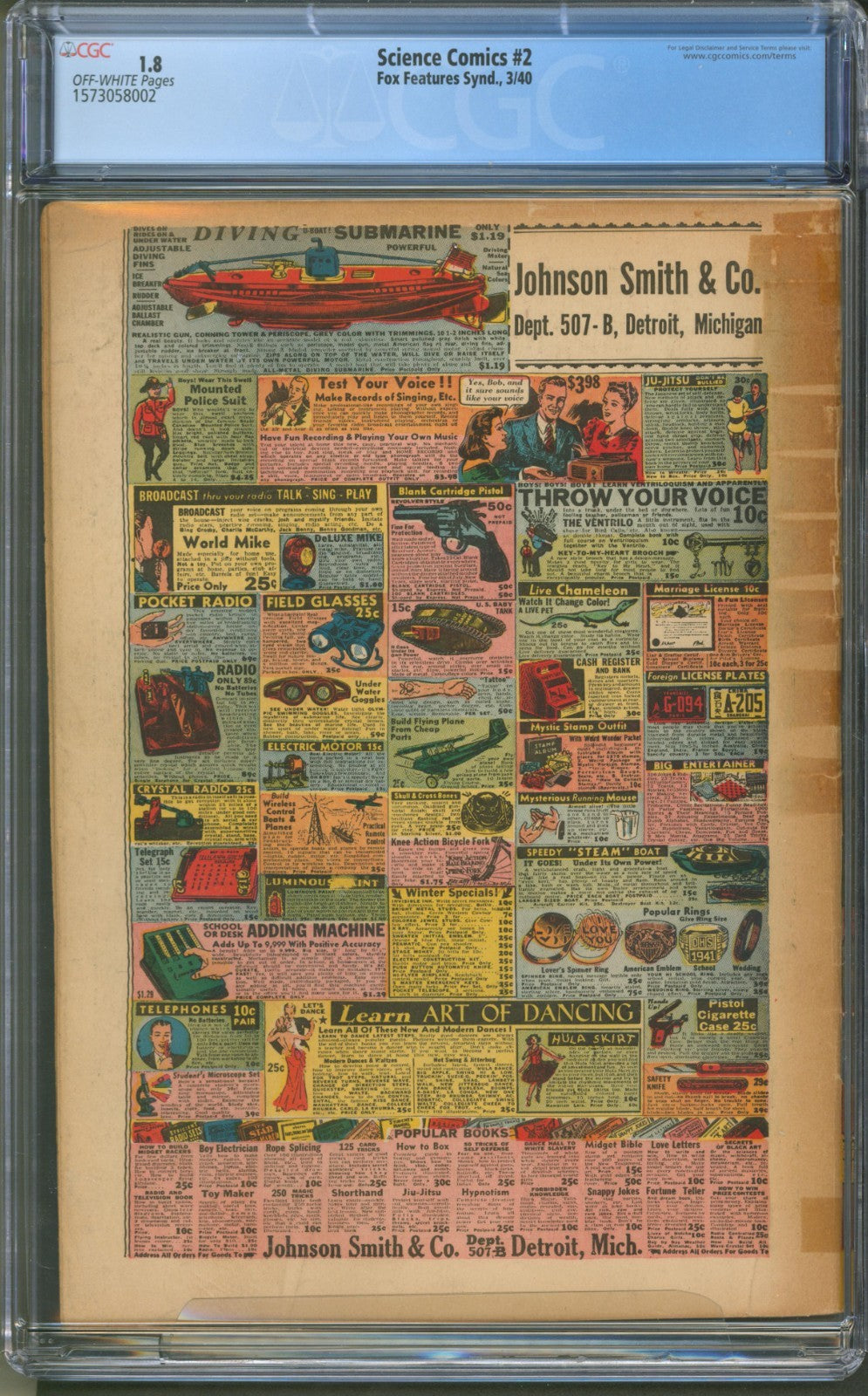 Science Comics #2 CGC 1.8 Fox Features Synd. 1940 Classic Lou Fine Cover