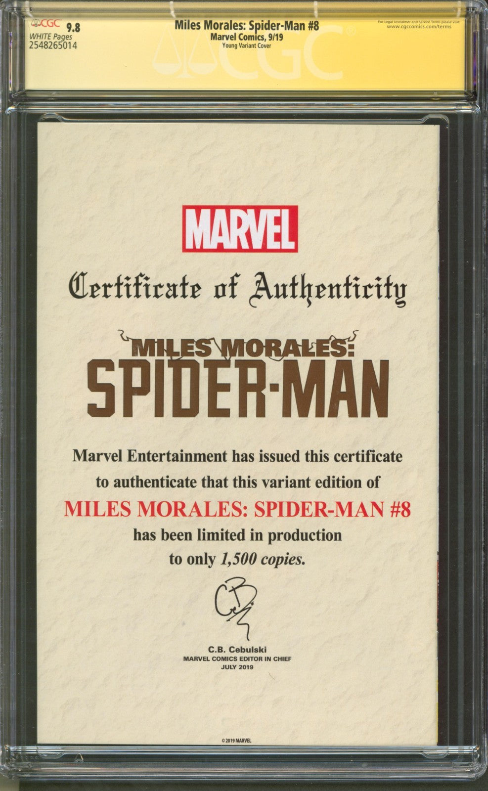 Miles Morales: Spider-Man #8 CGC 9.8 Young Variant Signed by Skottie Young