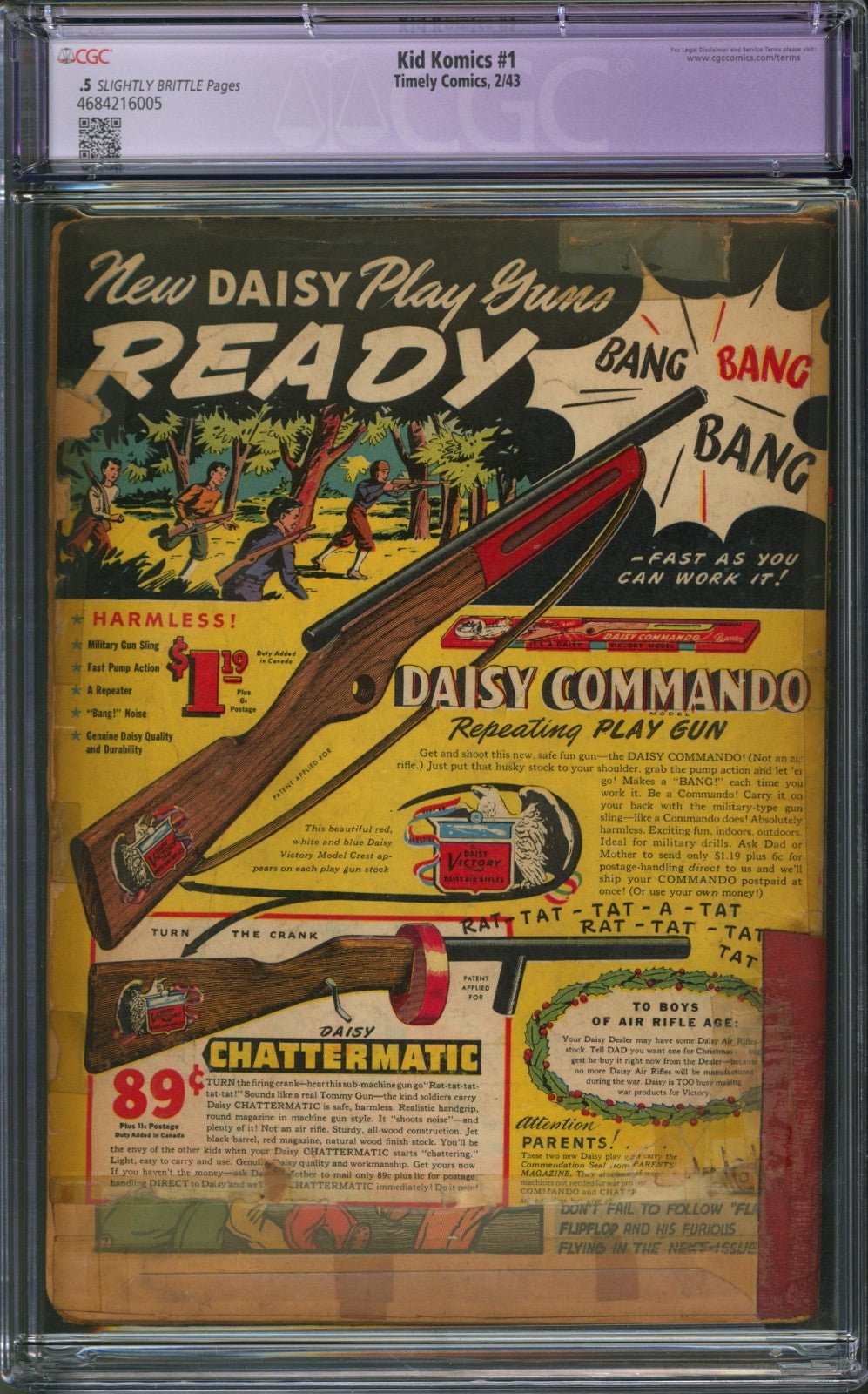 Kid Komics #1 CGC 0.5 Timely Comics 1943 Restored 1st Appearance Captain Wonder