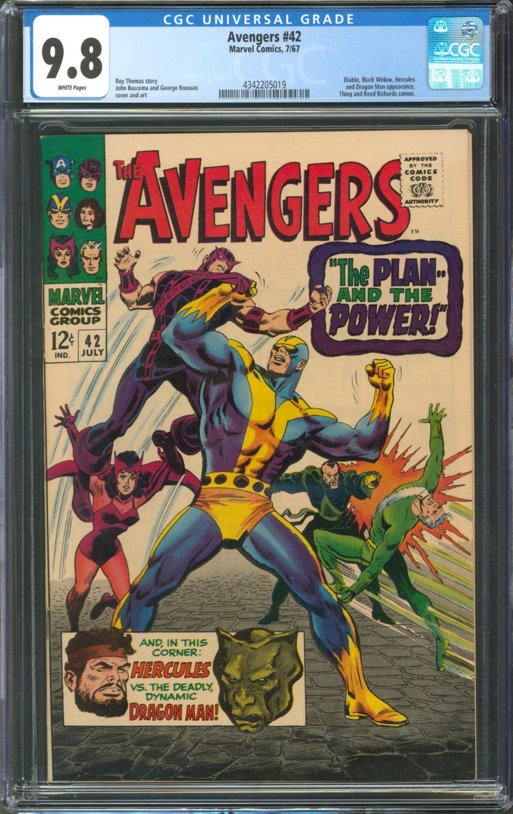 Avengers #42 CGC 9.8 Marvel Comics 1967 White Pages Thing & Reed Richards Cameo