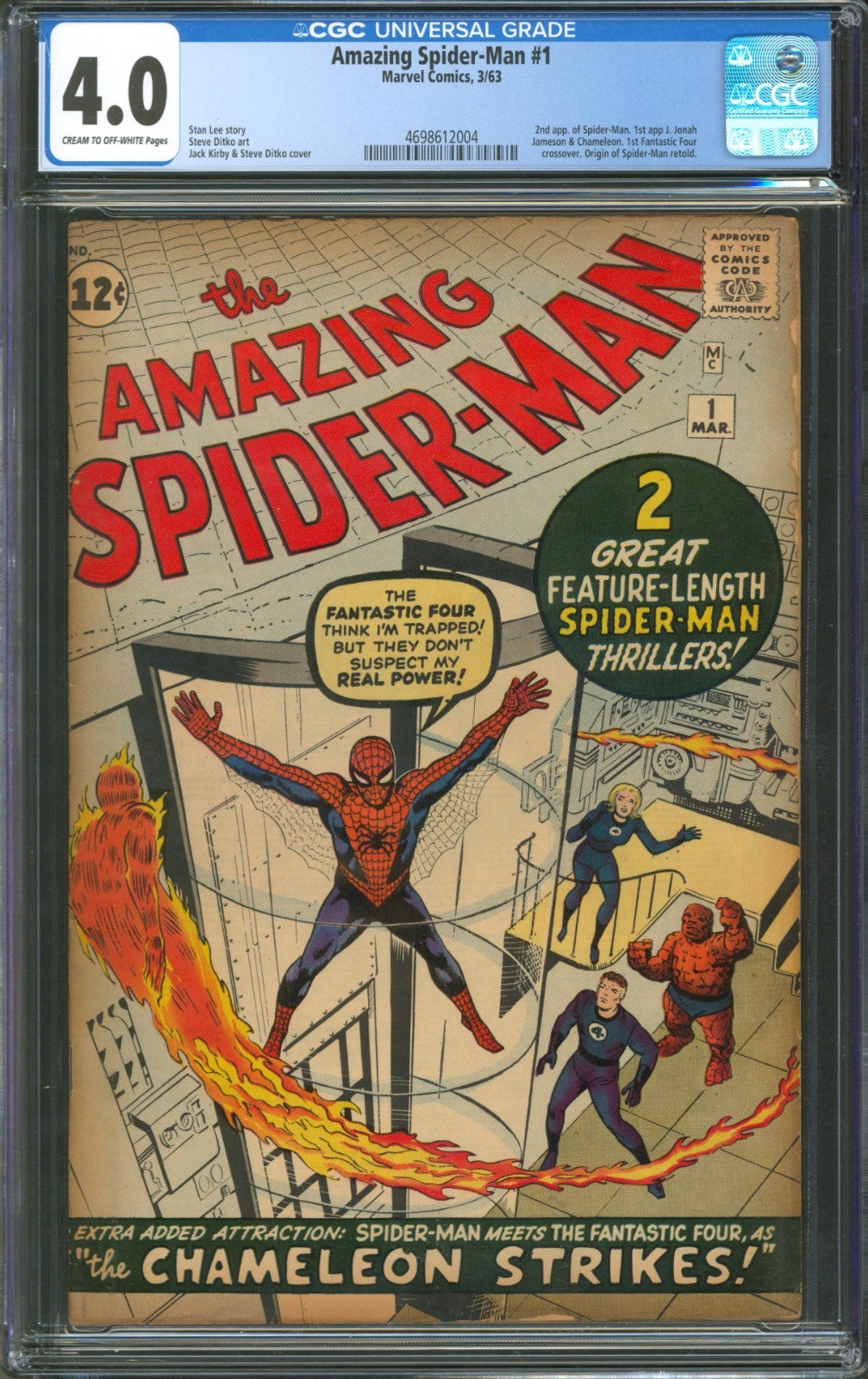 Amazing Spider-Man #1 CGC 4.0 Marvel Comics 1963 1st App of J. Jonah Jameson