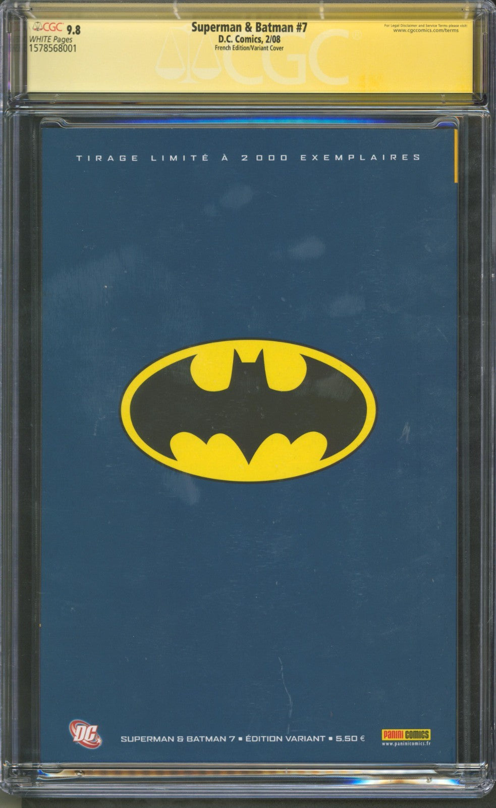 Superman & Batman #7 CGC 9.8 D.C. Comics 2008 French Edition Signed by Dell'Otto