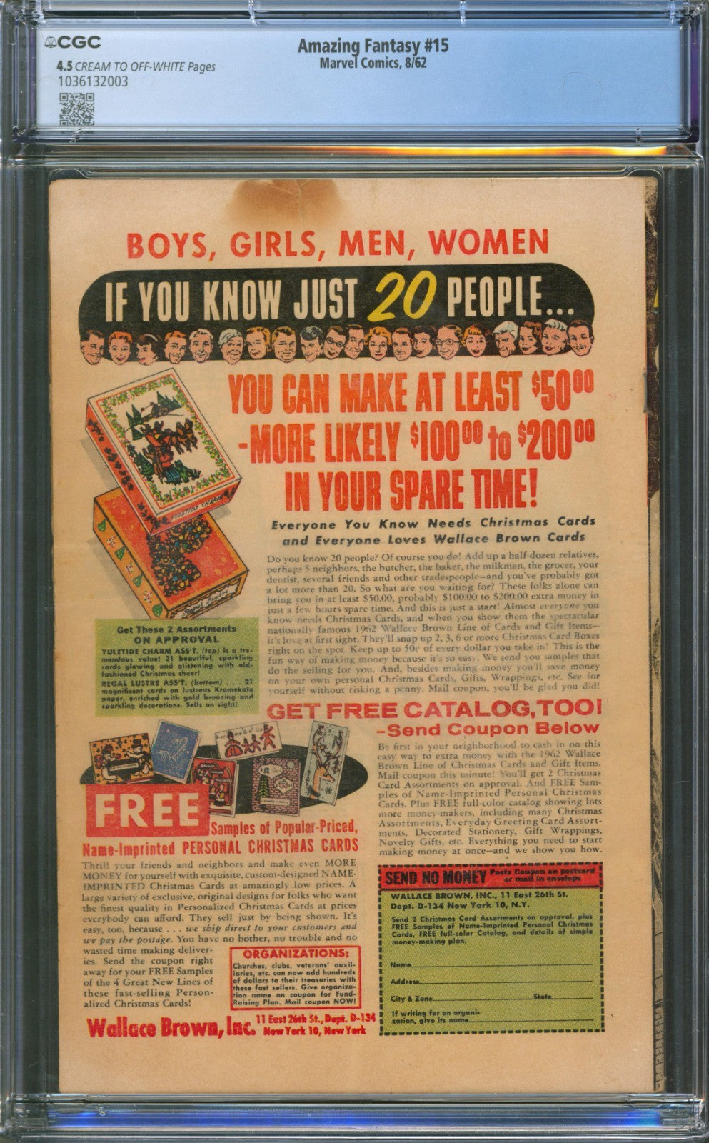 Amazing Fantasy #15 CGC 4.5 Marvel Comics 1962 1st Appearance of Spider-Man