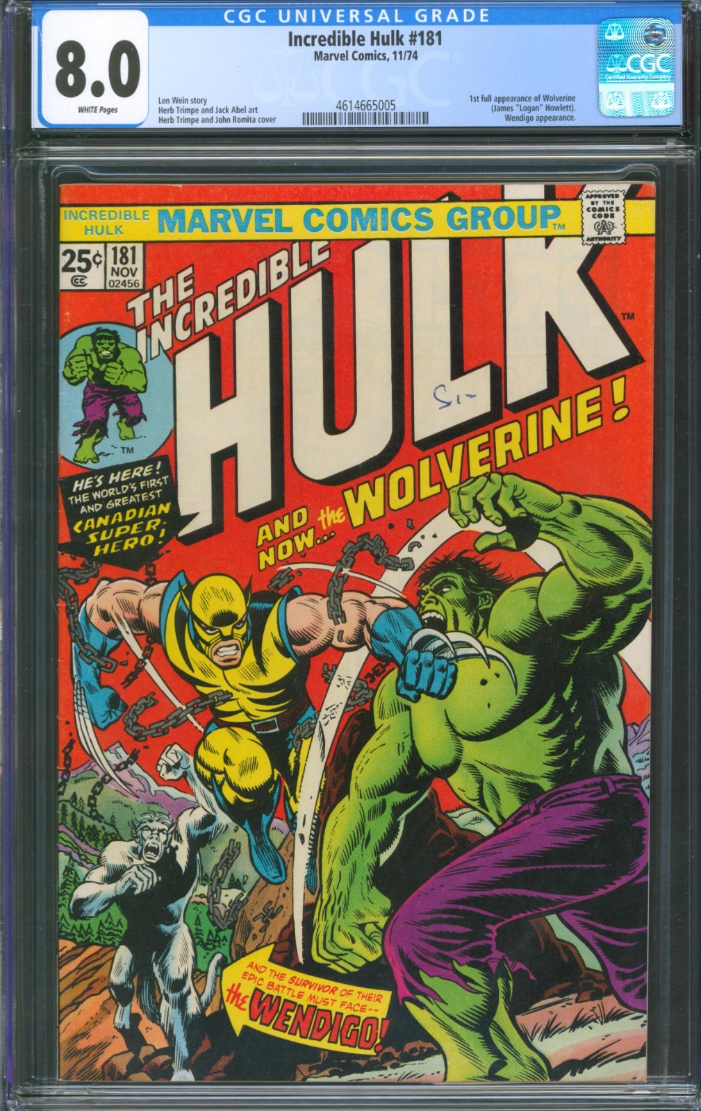 Incredible Hulk #181 CGC 8.0 Marvel Comics 1974 1st Appearance of Wolverine