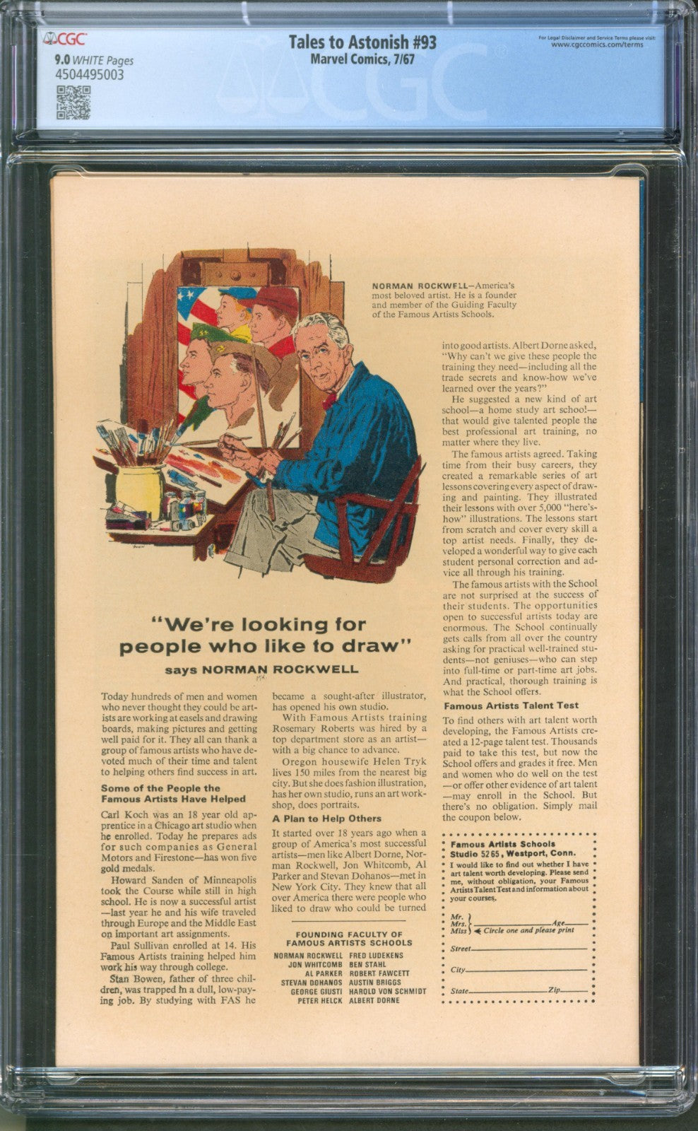 Tales to Astonish #93 CGC 9.0 Marvel 1967 White Pages Hulk vs. Silver Surfer