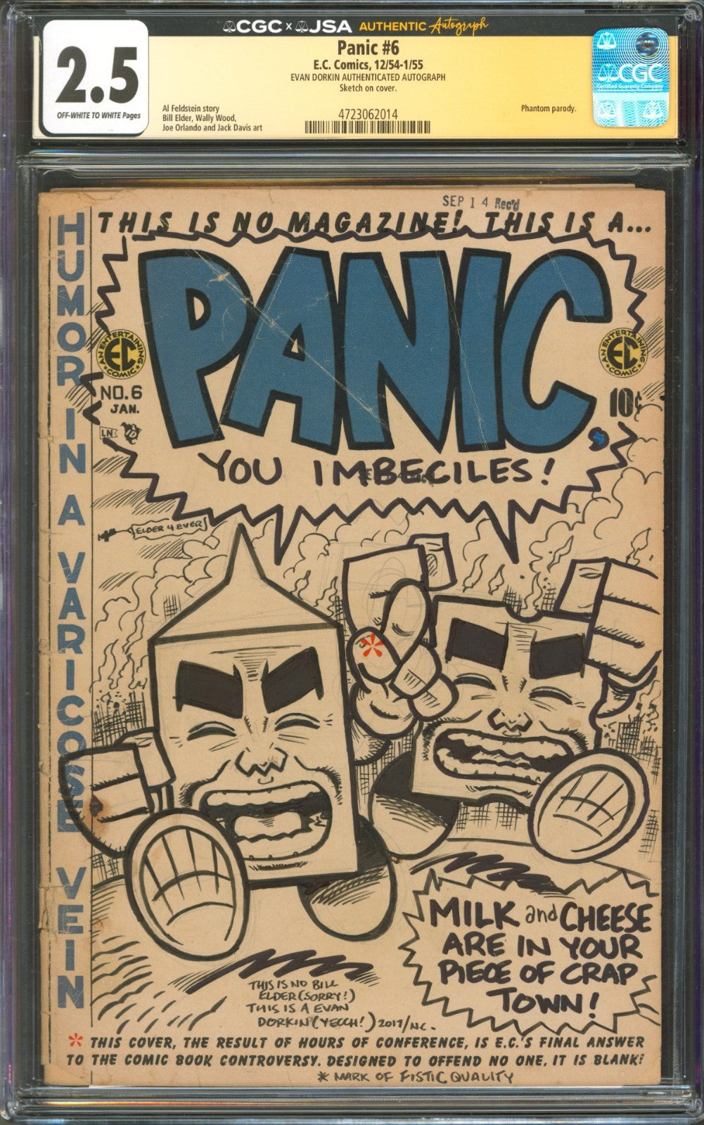 Panic #6 CGC 2.5 E.C. Comics 1954 Signed by Evan Dorkin w/ Milk & Cheese Sketch