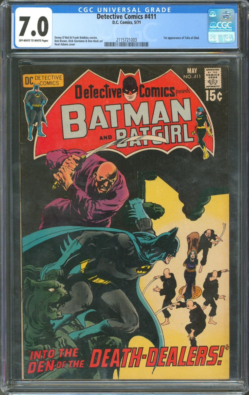 Detective Comics #411 CGC 7.0 D.C. 1971 1st Appearance of Talia al Ghul