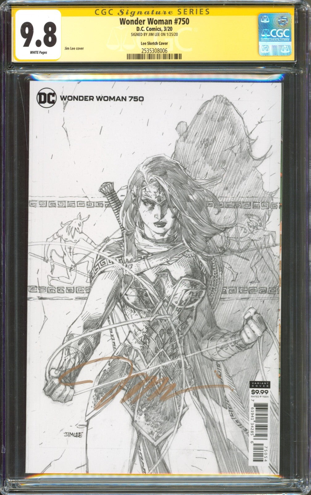 Wonder Woman #750 CGC 9.8 D.C. Comics 2020 Lee Sketch Cover Signed by Jim Lee