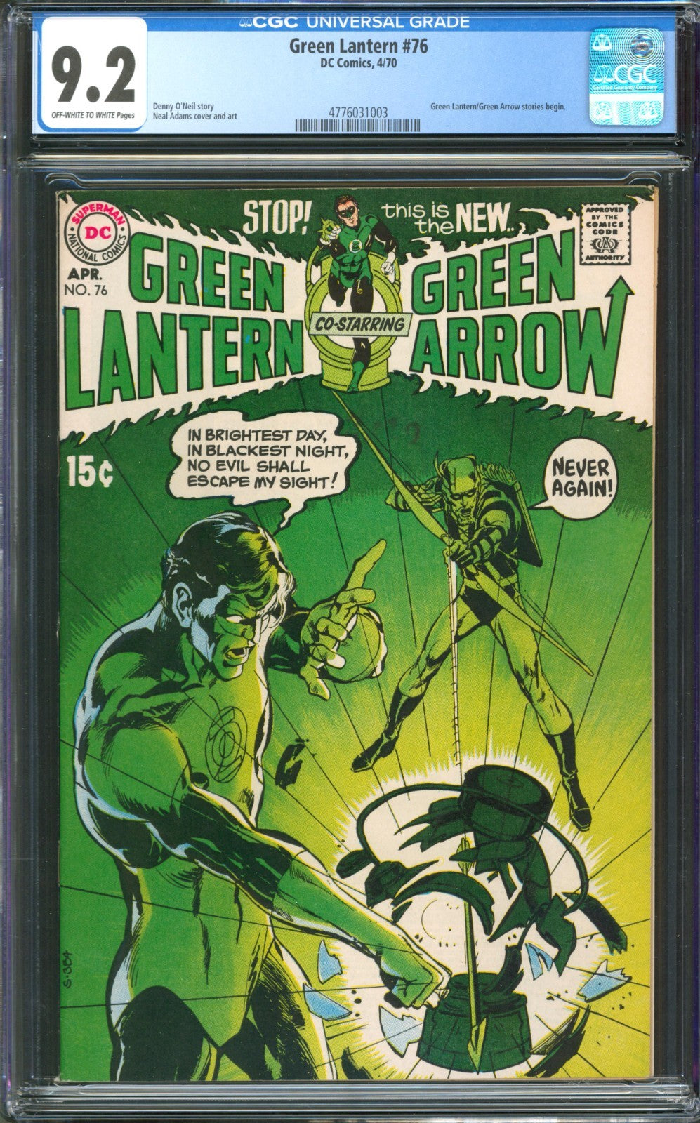Green Lantern #76 CGC 9.2 D.C. Comics 1970 1st Green Lantern/Green Arrow Begins