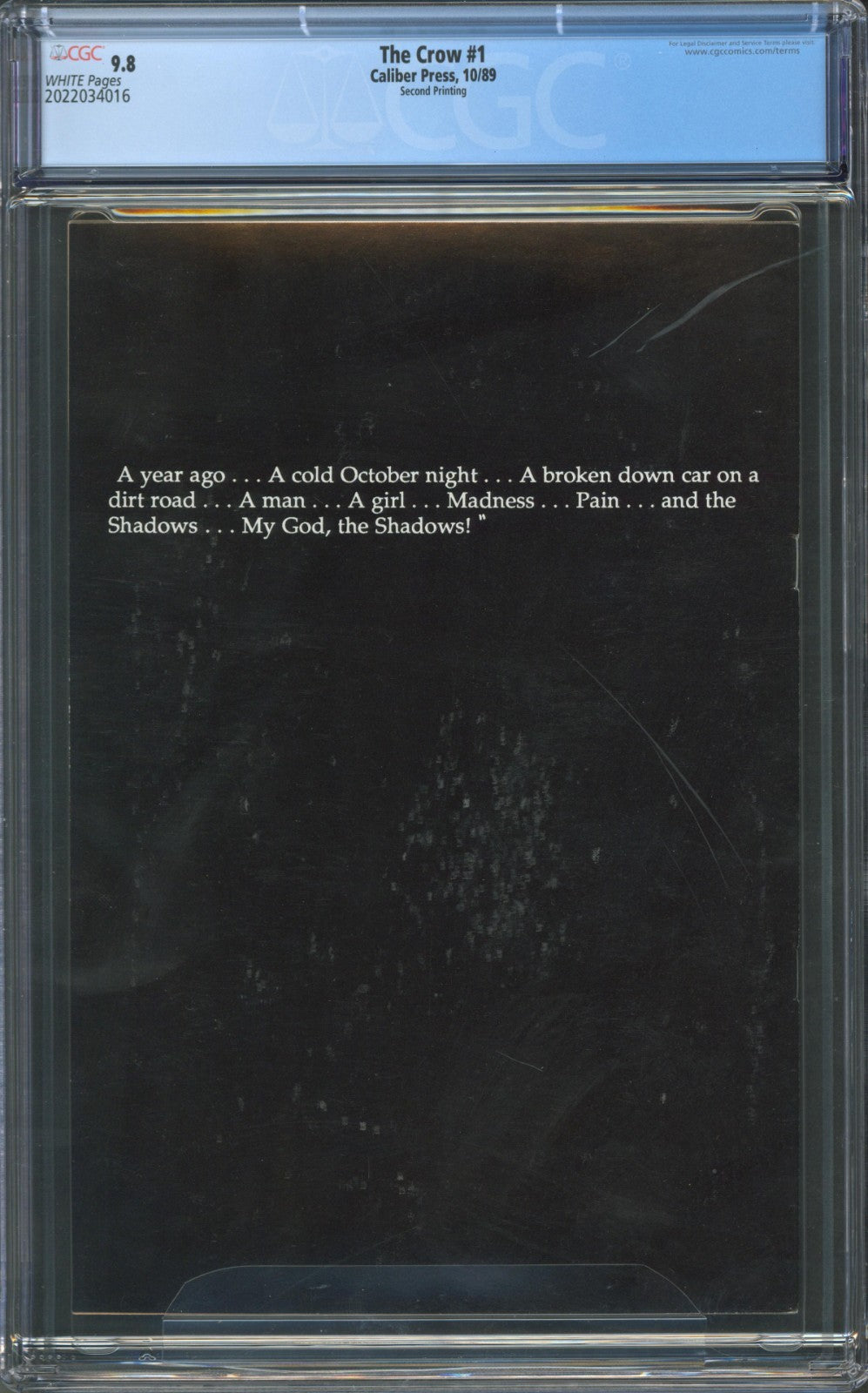 The Crow #1 CGC 9.8 Caliber Press 1989 Second Printing 1 of Only 4 9.8 on Census