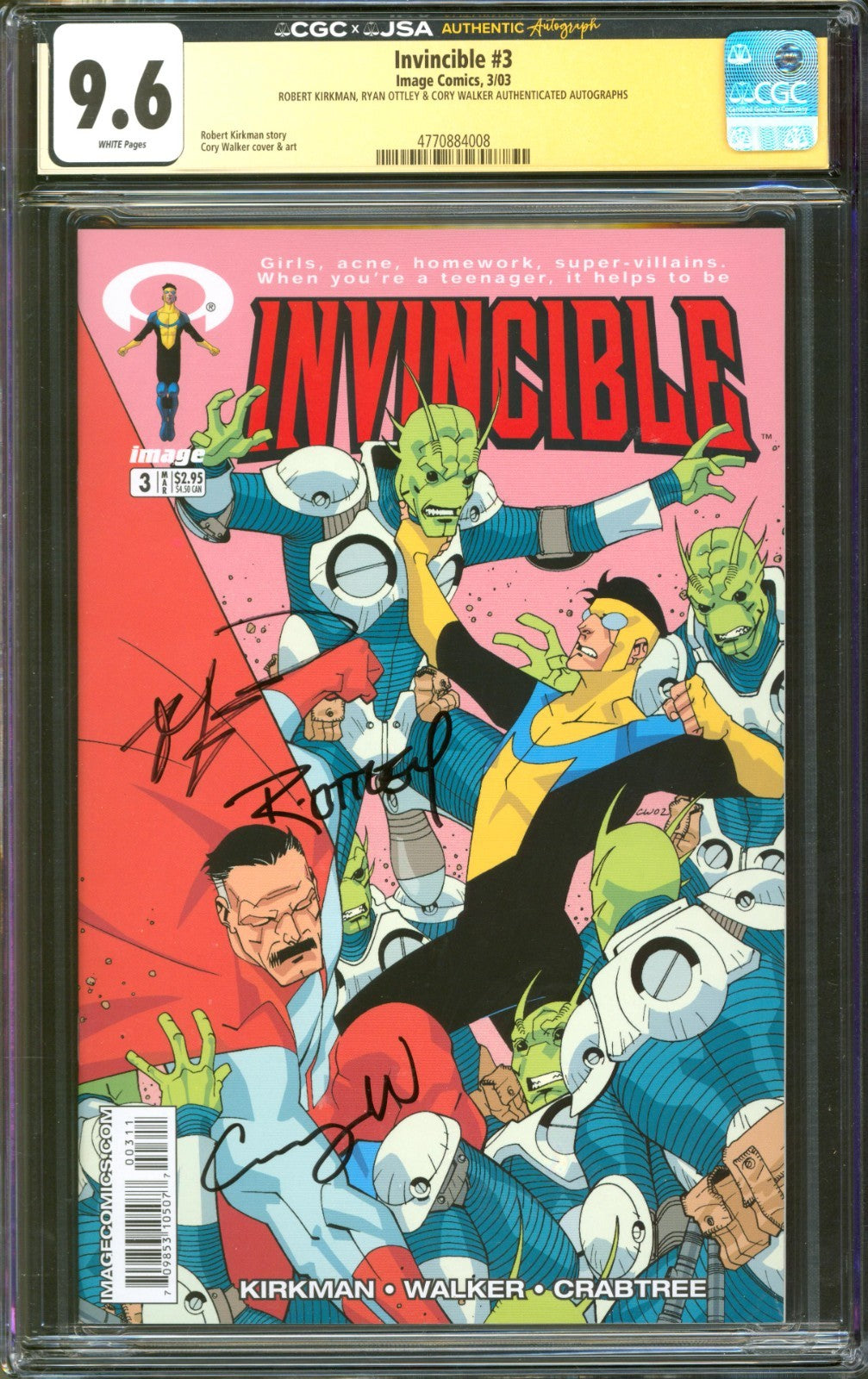 Invincible #3 CGC 9.6 Image 2003 Robert Kirkman Ryan Ottley & Cory Walker Signed