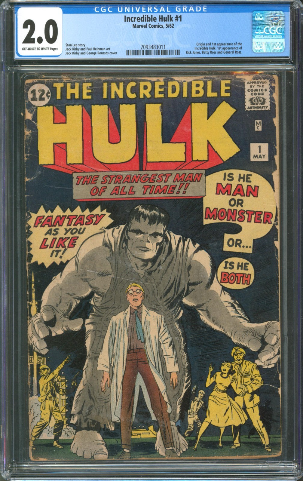 Incredible Hulk #1 CGC 2.0 Marvel Comics 1962 1st Appearance of Bruce Banner