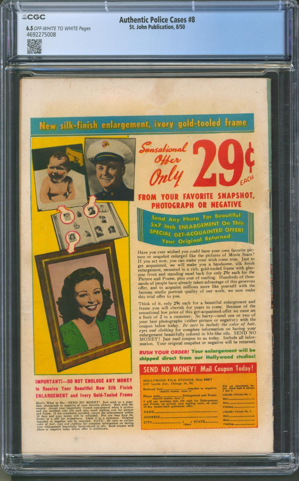 Authentic Police Cases #8 CGC 6.5 St. John Publications 1950 Matt Baker Cover