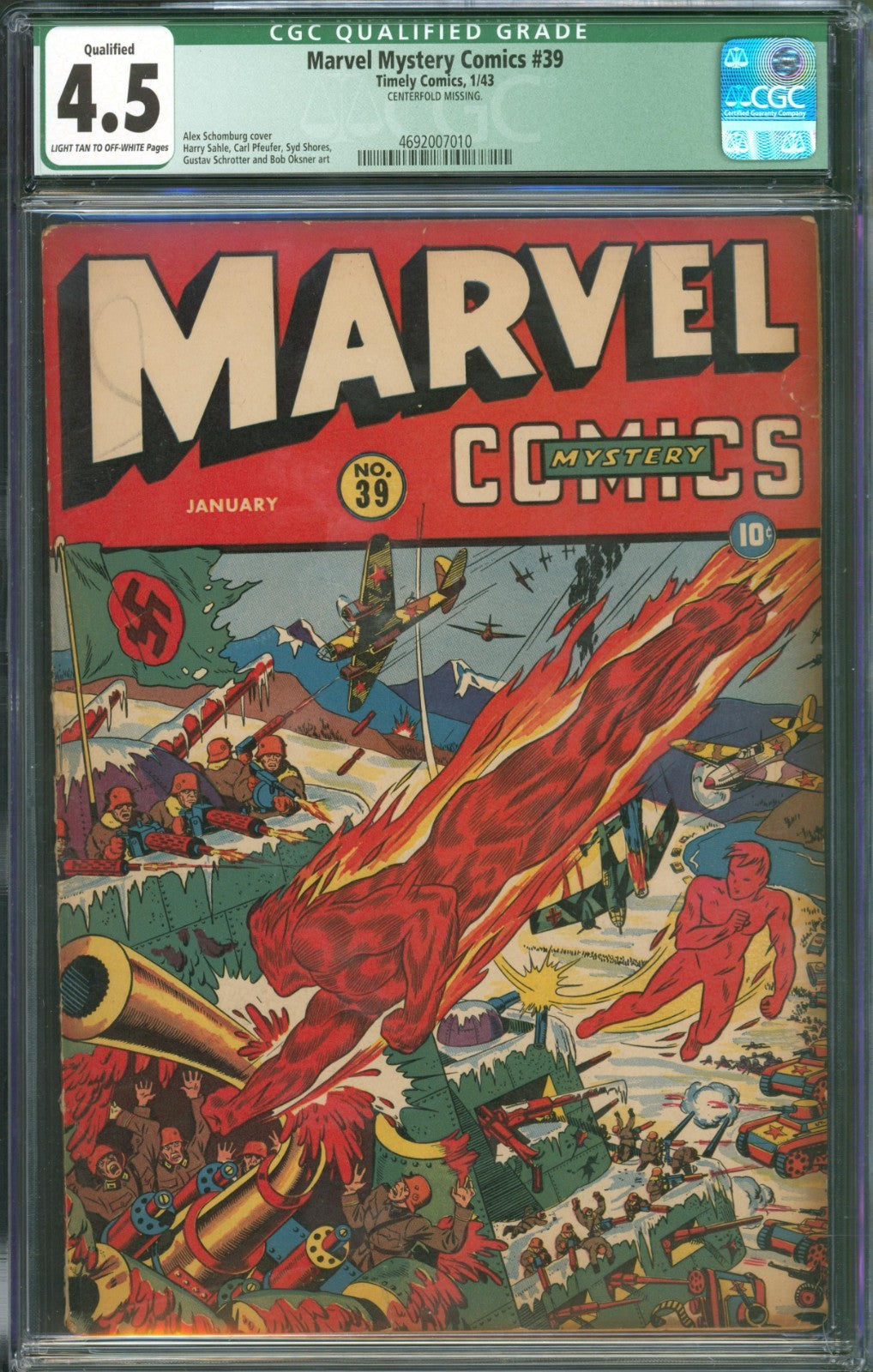 Marvel Mystery Comics #39 CGC 4.5 Timely 1943 Qualified Alex Schomburg WW2 Cover