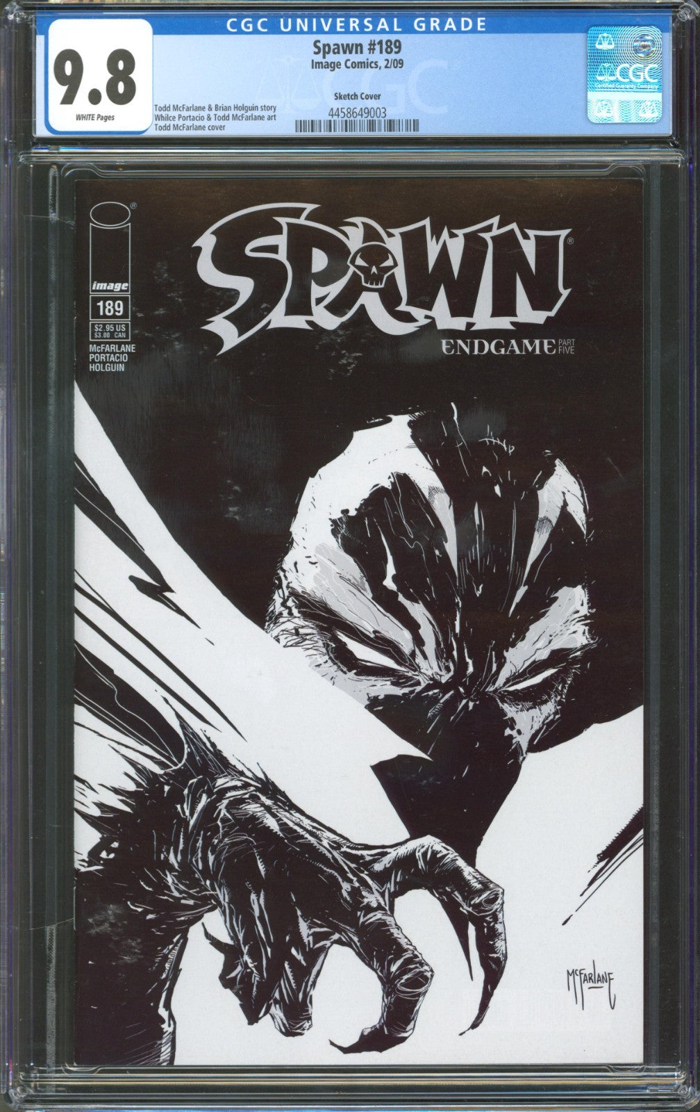 Spawn #189 CGC 9.8 Image Comics 2009 Sketch Cover Variant by Todd McFarlane