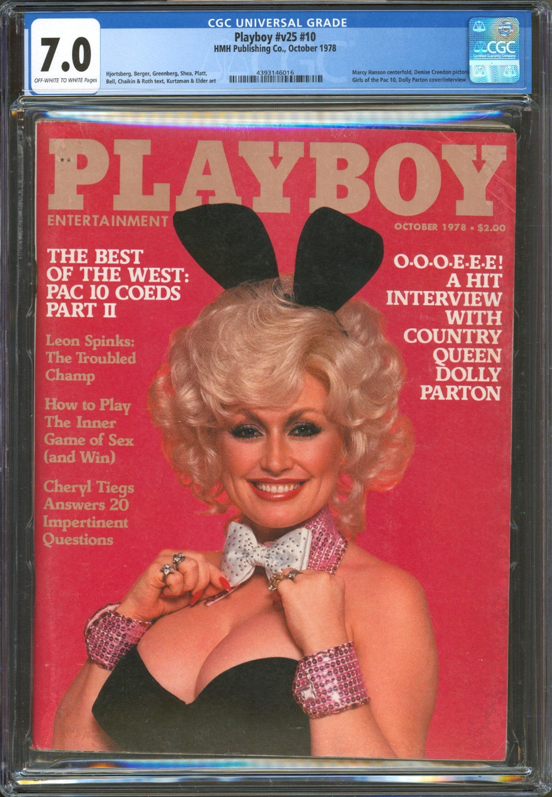Playboy #v25 #10 CGC 7.0 HMH Publishing Co., October 1978 Dolly Parton Cover